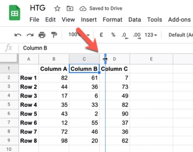 Cambiar el tamaño de las columnas y filas en Google Sheets