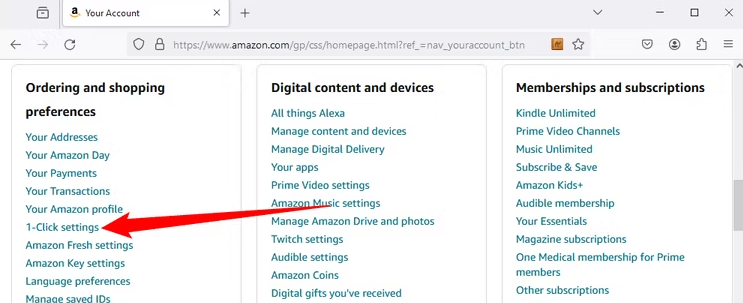 Desactivar pedidos con un clic en Amazon en ordenadores