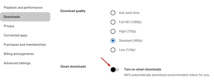 Cómo desactivar la función de descarga inteligente de YouTube