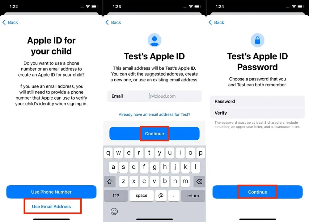 Verificamos la cuenta de Apple para niños