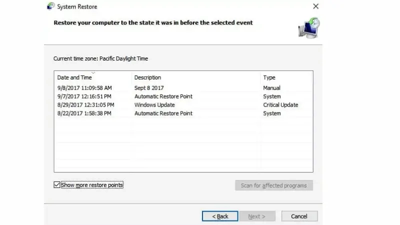 Restaurar el sistema para solucionar error en OneDrive