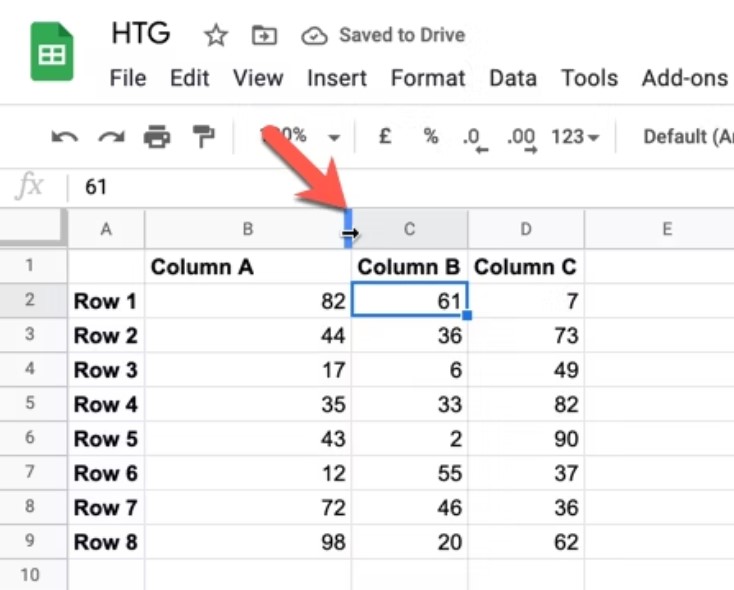 Cambiar el tamaño de las columnas y filas en Google Sheets