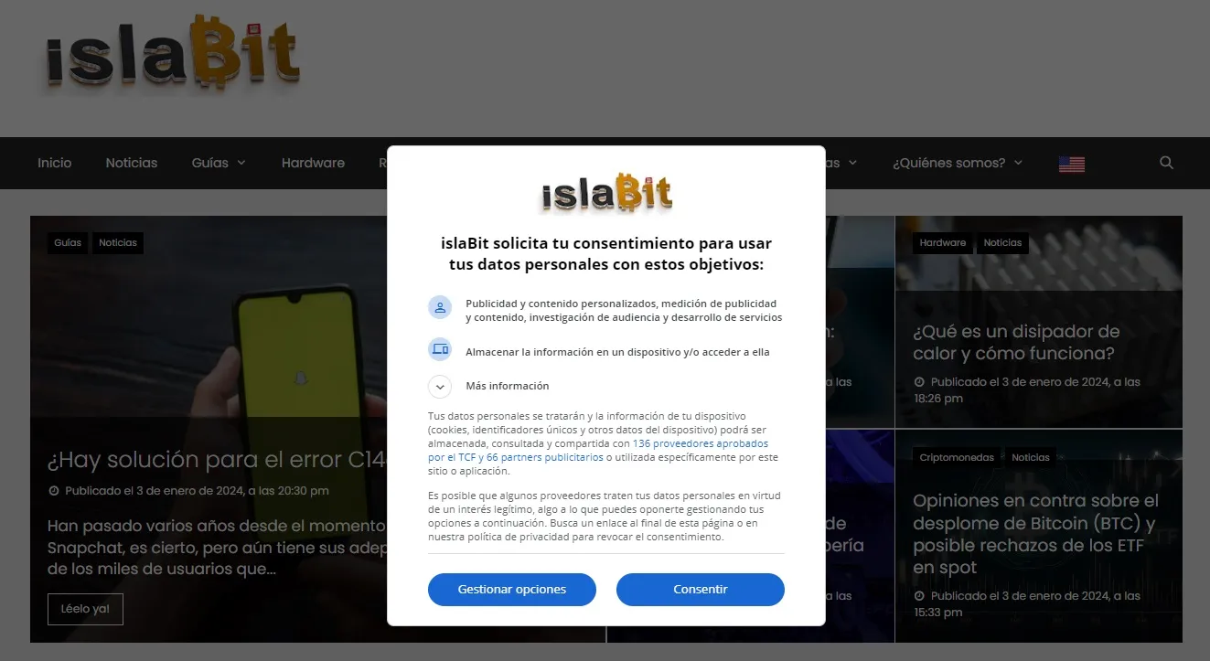 Consentimiento cookies islaBit