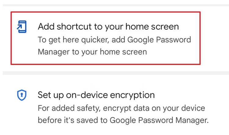 Añadir el administrador de contraseñas de Google al inicio en Android