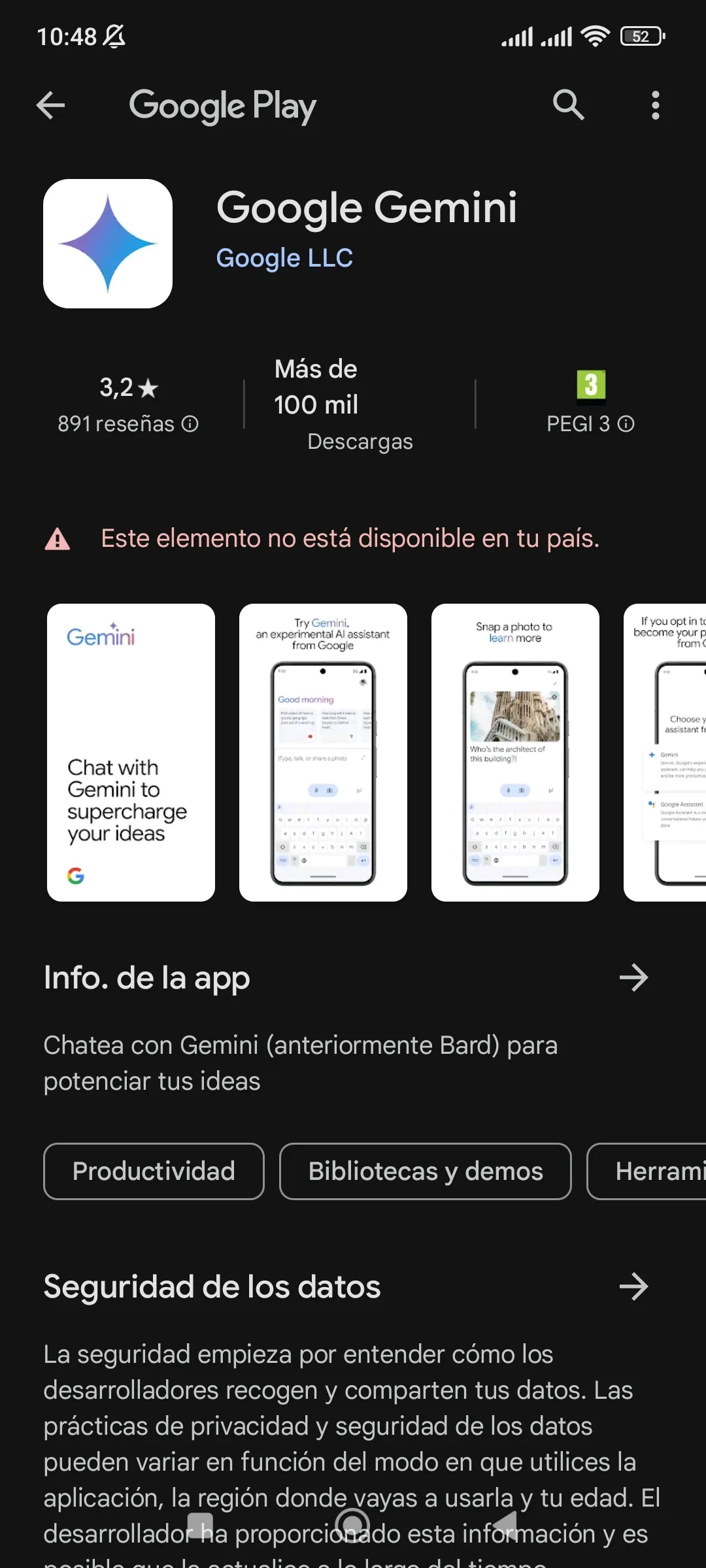 aplicación Gemini de Google Play Store