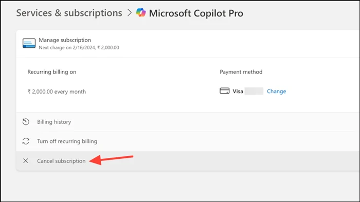 cancelar suscripción Copilot Pro 2