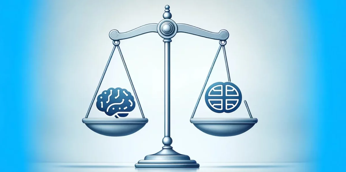 Ilustración con IA del equilibrio entre inteligencia artificial y la economía web