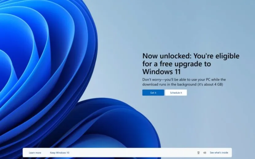 Ventana emergente en Windows 10 para actualizar a Windows 11