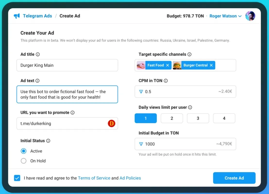 TON para pagos publicitarios en Telegram