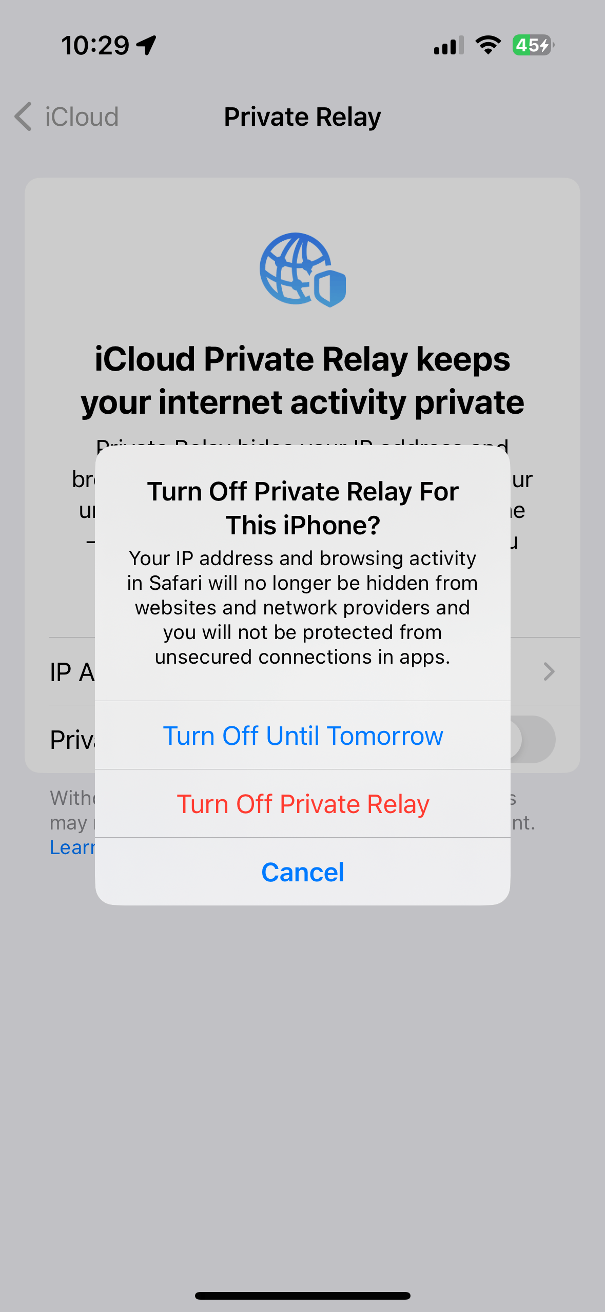 Desactivar Private Relay (Trasmisión privada) en iPhone o iPad