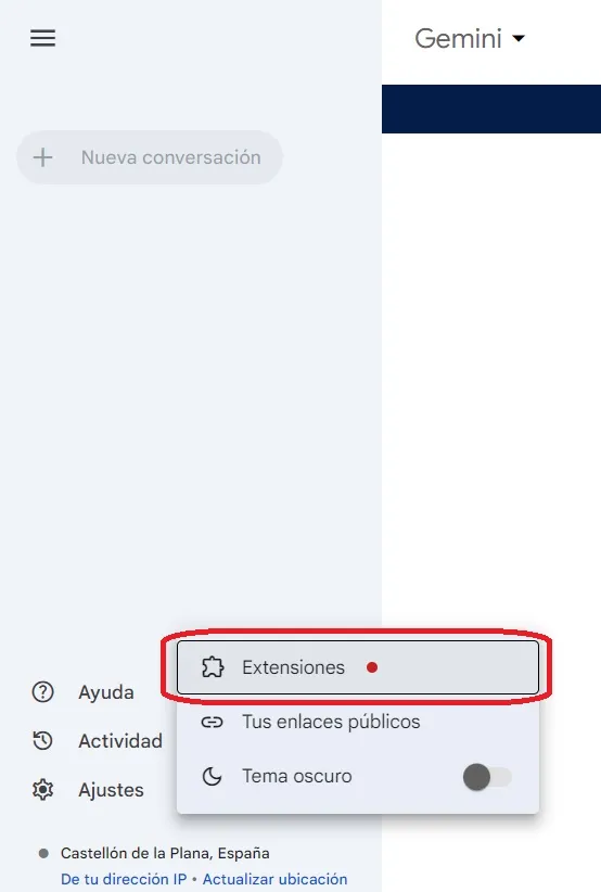 Activar extensiones en google gemini