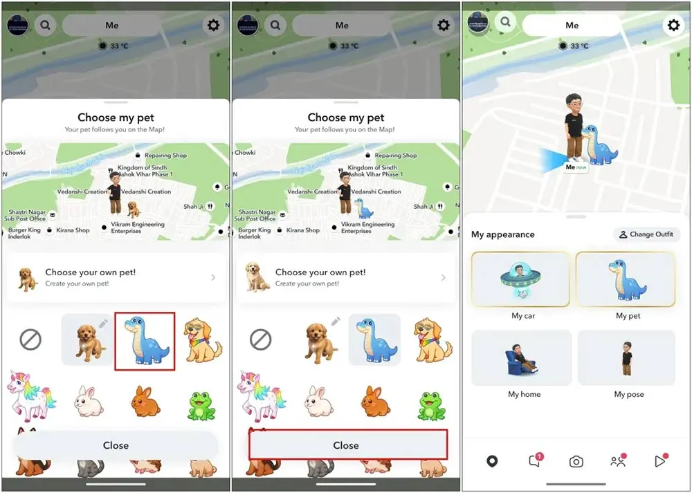 Agregar mascotas en la ubicación del mapa en Snapchat