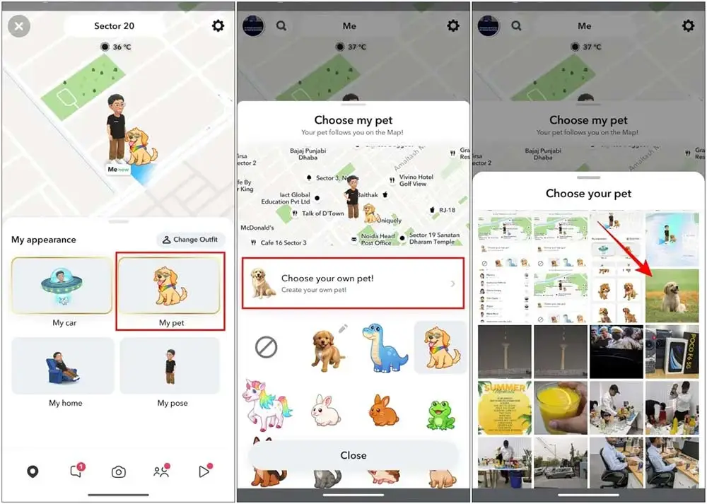 Agregar mascotas en la ubicación del mapa en Snapchat