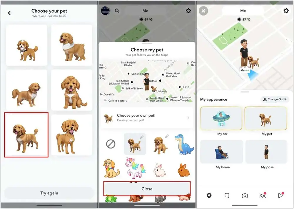 Agregar mascotas en la ubicación del mapa en Snapchat