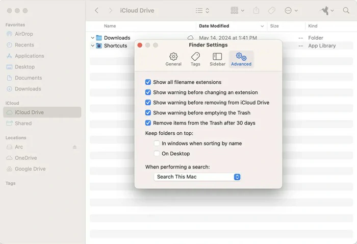 gestionar archivos eliminados en iOS Mac