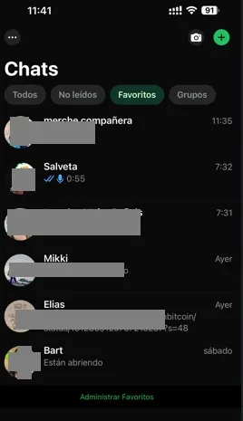 Favoritos en WhatsApp iOS