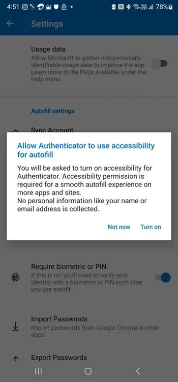 administrar contraseñas con Microsoft Authenticator permitir