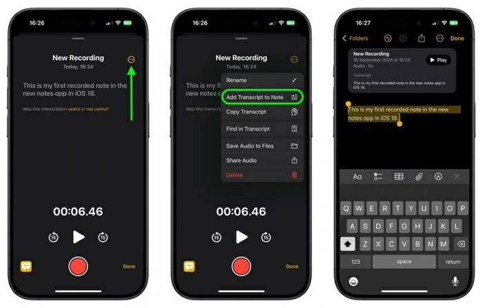 transcripciones en Notas en iOS 18 3