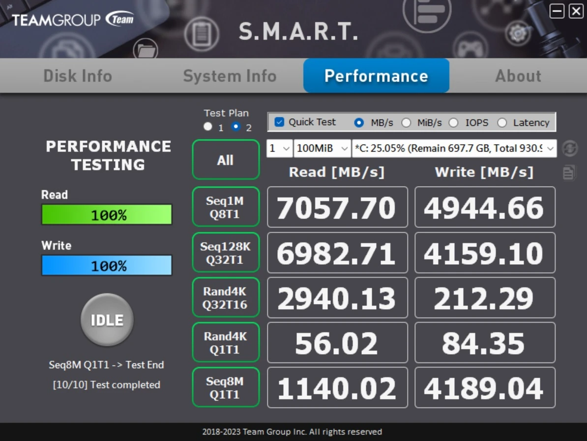herramienta SMART de TeamGroup testeo
