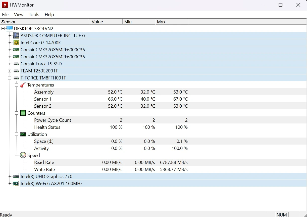 temperatura obtenidas con HWMonitor