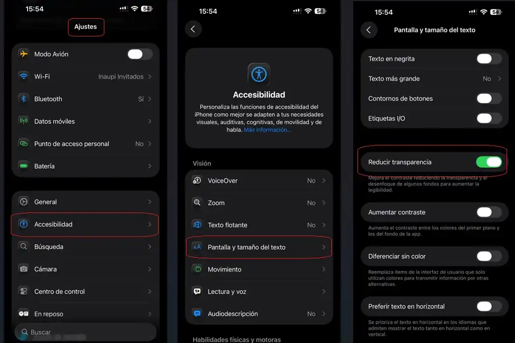 ajustar transparencia ios 26