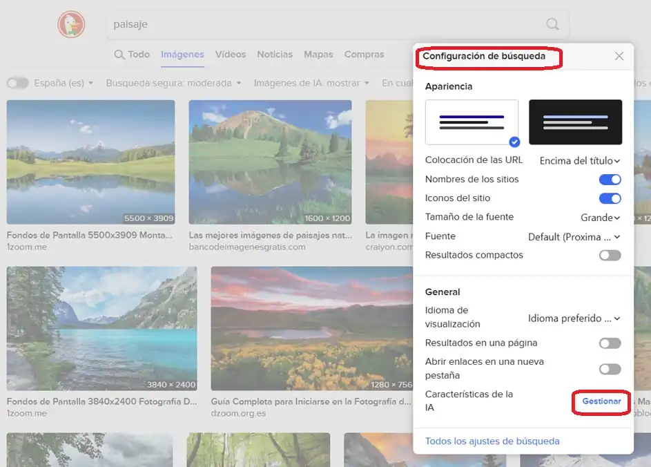 duckduckgo filtro imágenes ia
