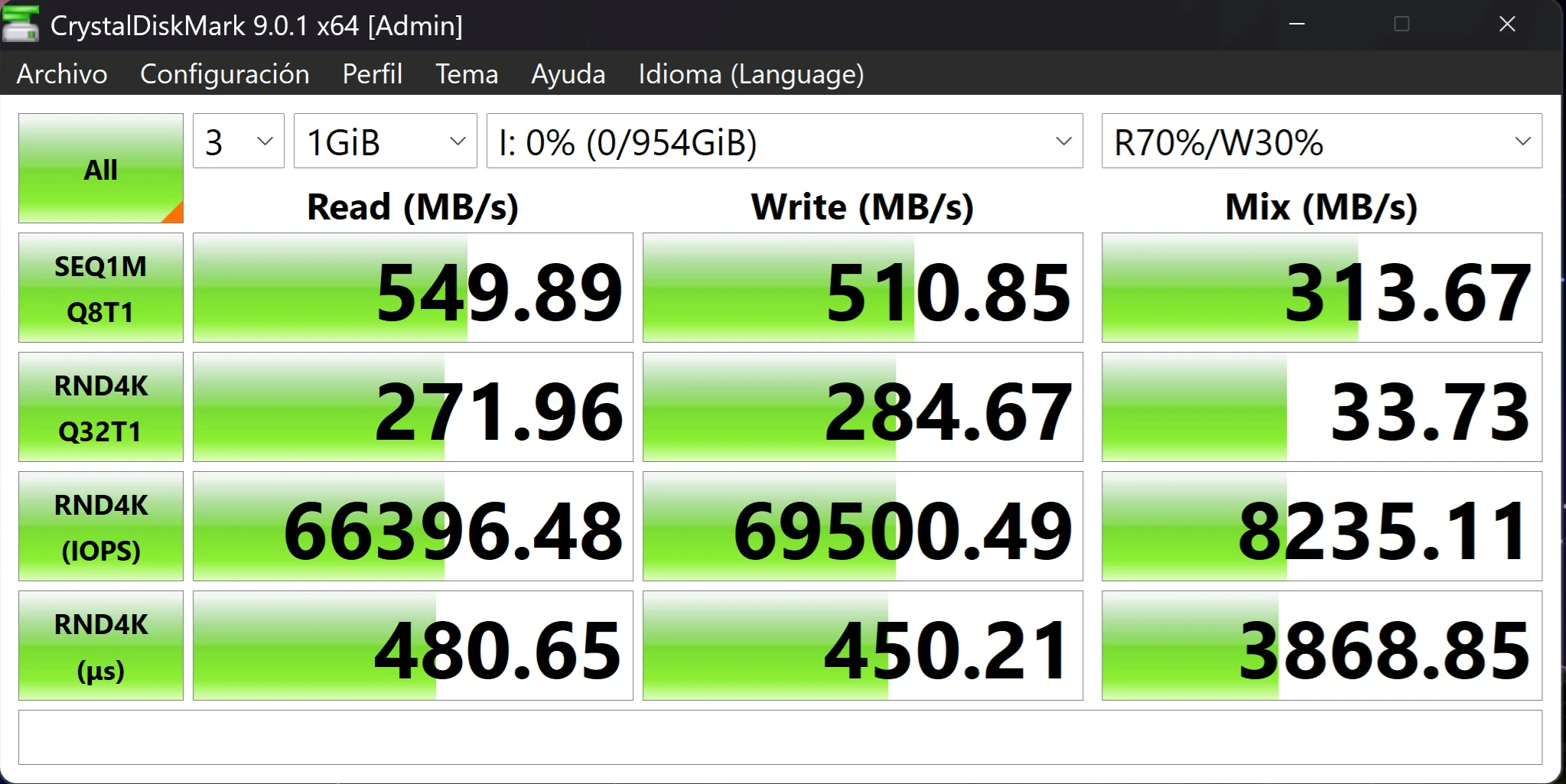 pruebas de rendimiento del SSD T-FORCE Vulcan Z de 1TB