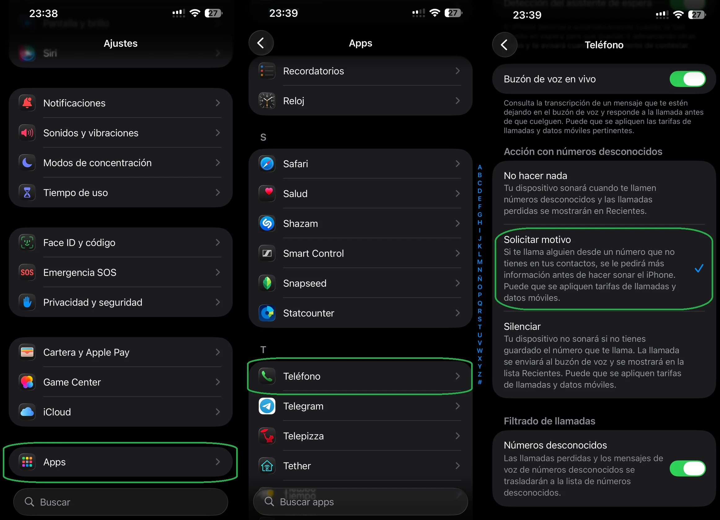 Cómo activar Solicitar motivo a los números desconocidos en iOS 26
