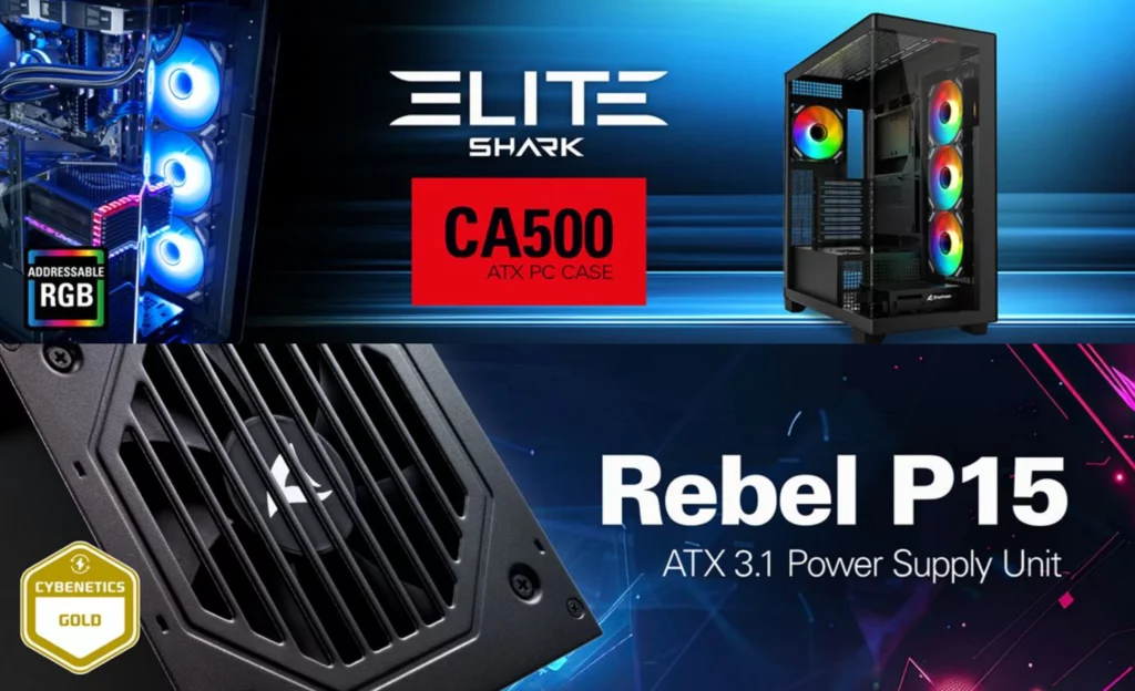 Sharkoon lanza las cajas CA500 y CM100 con visión de 270º y la fuente ATX 3.1 Rebel P15