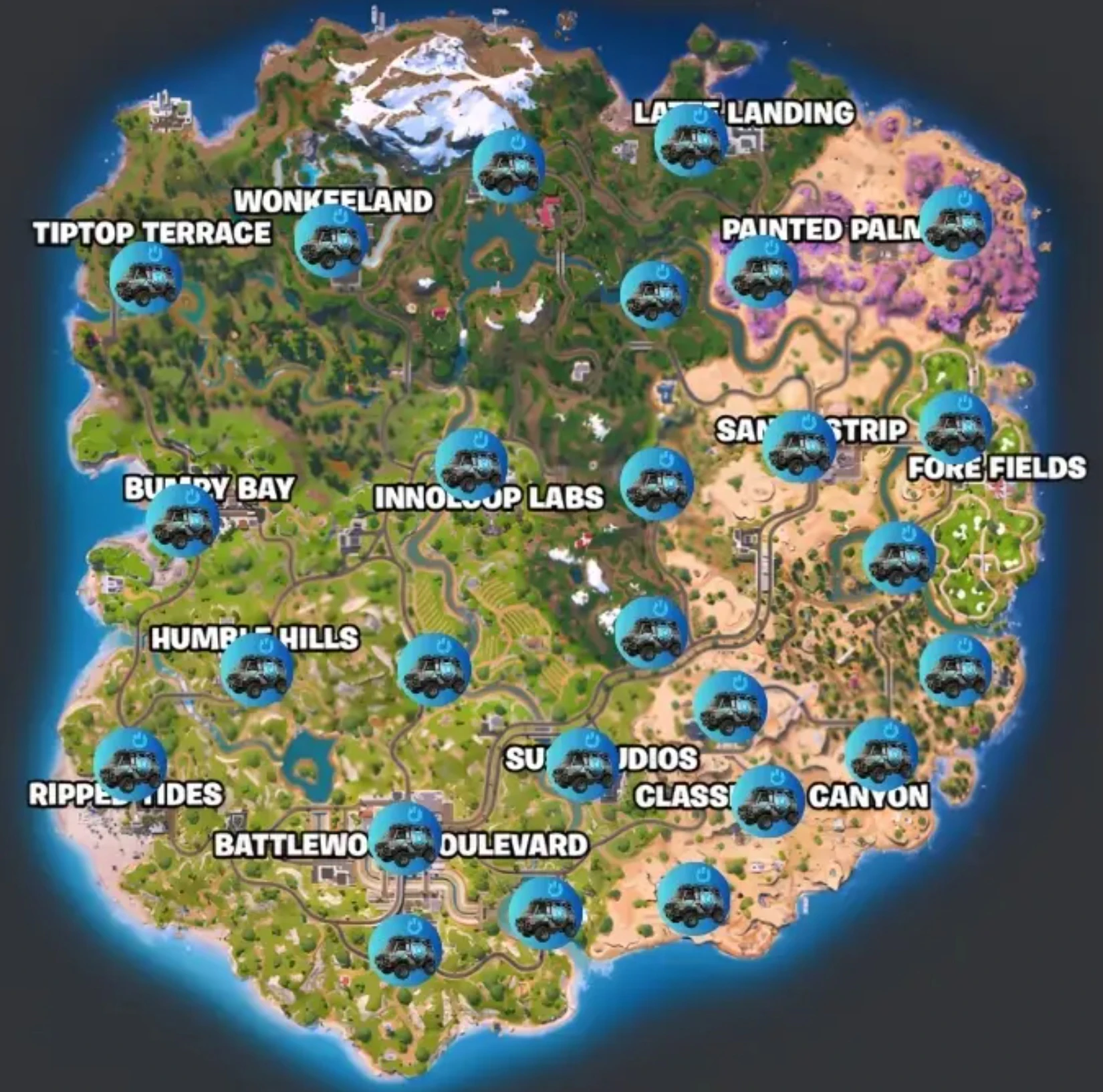 fortnite mapa donde están las furgonetas de reinicio
