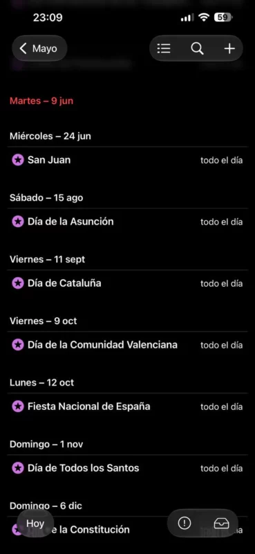 ios 26 calendario festivos