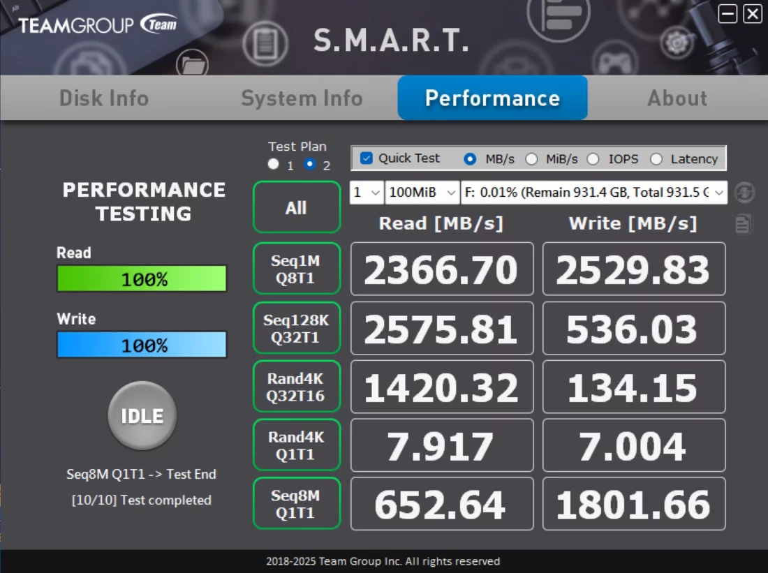 Información SMART TeamGroup NV5000 1TB